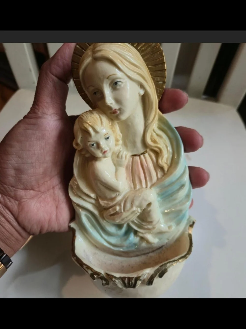 Joan of Arc Bookstores Madonna Wall Plaque in Cream with Gold Label